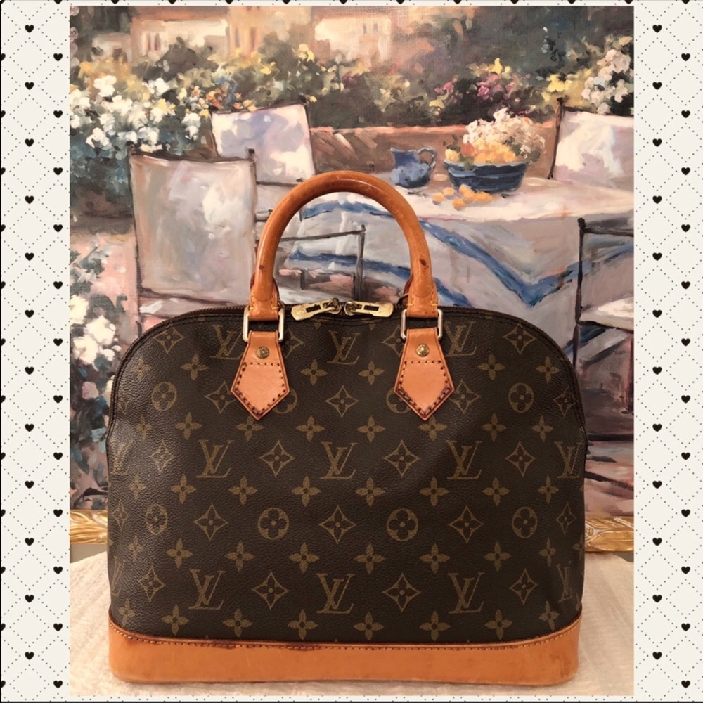 Louis Vuitton Brown Monogram Canvas Satchel with Tan Leather Trim